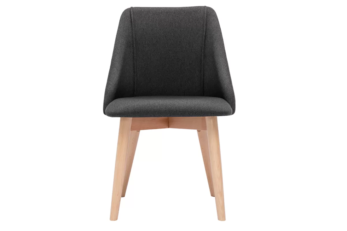 Miliboo Sillas Modernas-Set de 2 sillas de tela efecto aterciopelado texturizado gris oscuro y madera clara maciza HIGGINS
