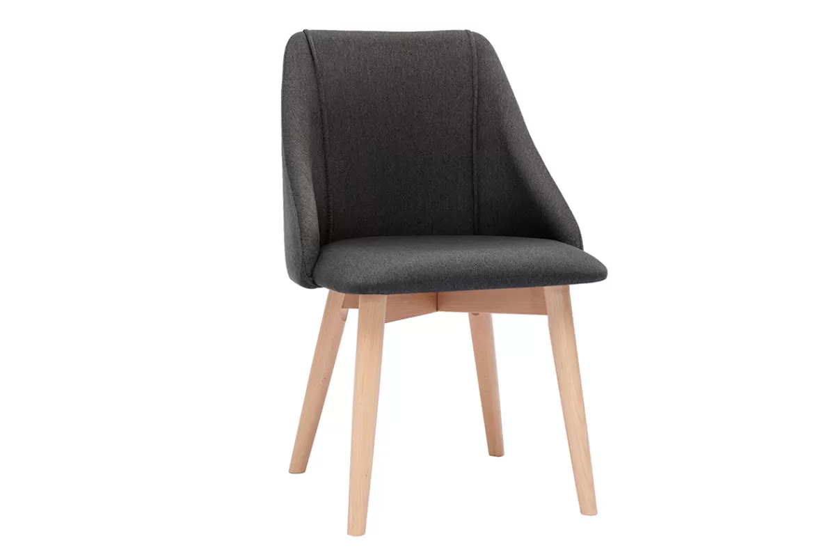Miliboo Sillas Modernas-Set de 2 sillas de tela efecto aterciopelado texturizado gris oscuro y madera clara maciza HIGGINS