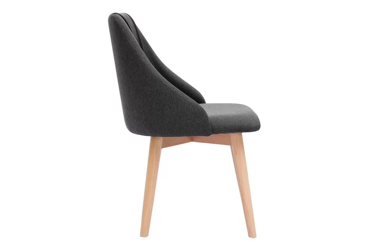 Miliboo Sillas Modernas-Set de 2 sillas de tela efecto aterciopelado texturizado gris oscuro y madera clara maciza HIGGINS