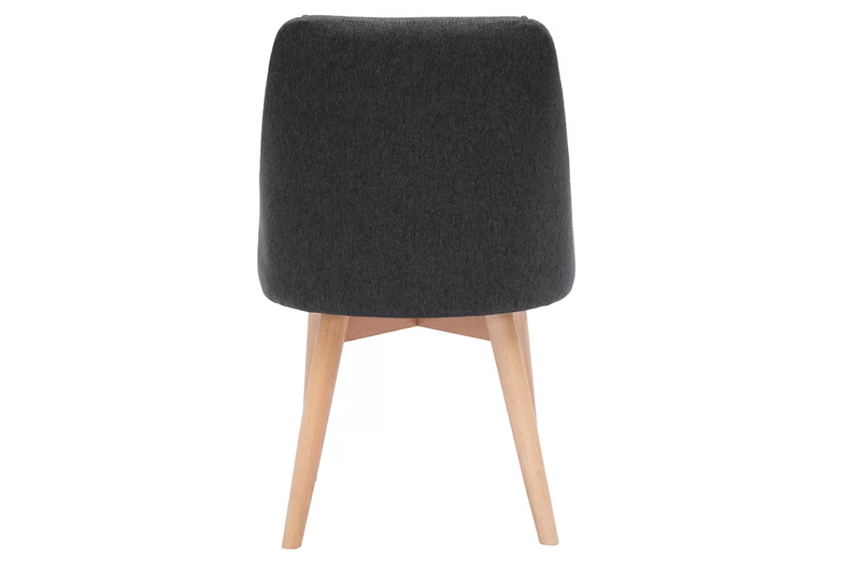 Miliboo Sillas Modernas-Set de 2 sillas de tela efecto aterciopelado texturizado gris oscuro y madera clara maciza HIGGINS