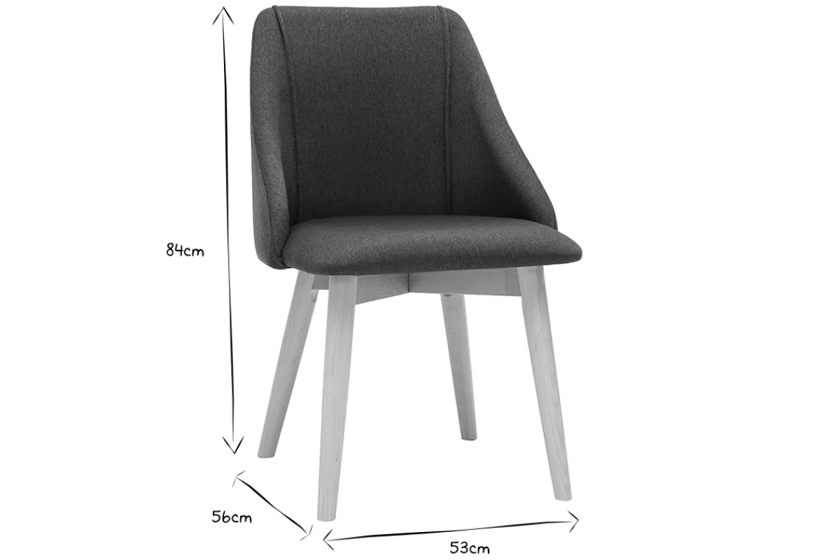 Miliboo Sillas Modernas-Set de 2 sillas de tela efecto aterciopelado texturizado gris oscuro y madera clara maciza HIGGINS