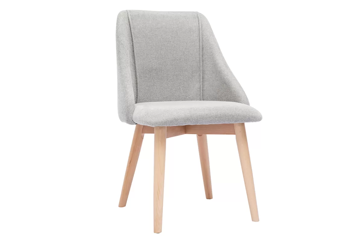Miliboo Sillas Modernas-Set de 2 sillas de tela efecto aterciopelado texturizado gris y madera clara maciza HIGGINS