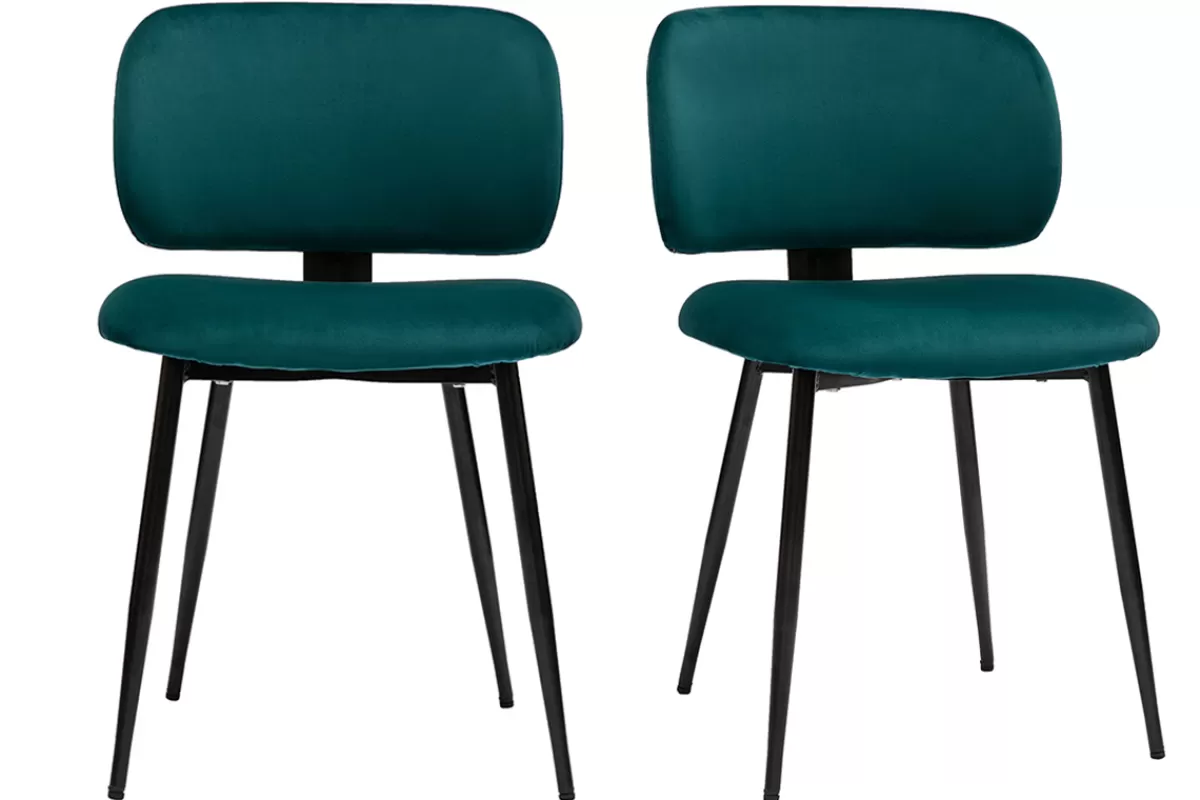 Miliboo Sillas Modernas-Set de 2 sillas de terciopelo azul petróleo y metal negro ATRIUM
