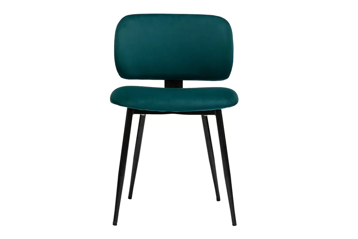 Miliboo Sillas Modernas-Set de 2 sillas de terciopelo azul petróleo y metal negro ATRIUM