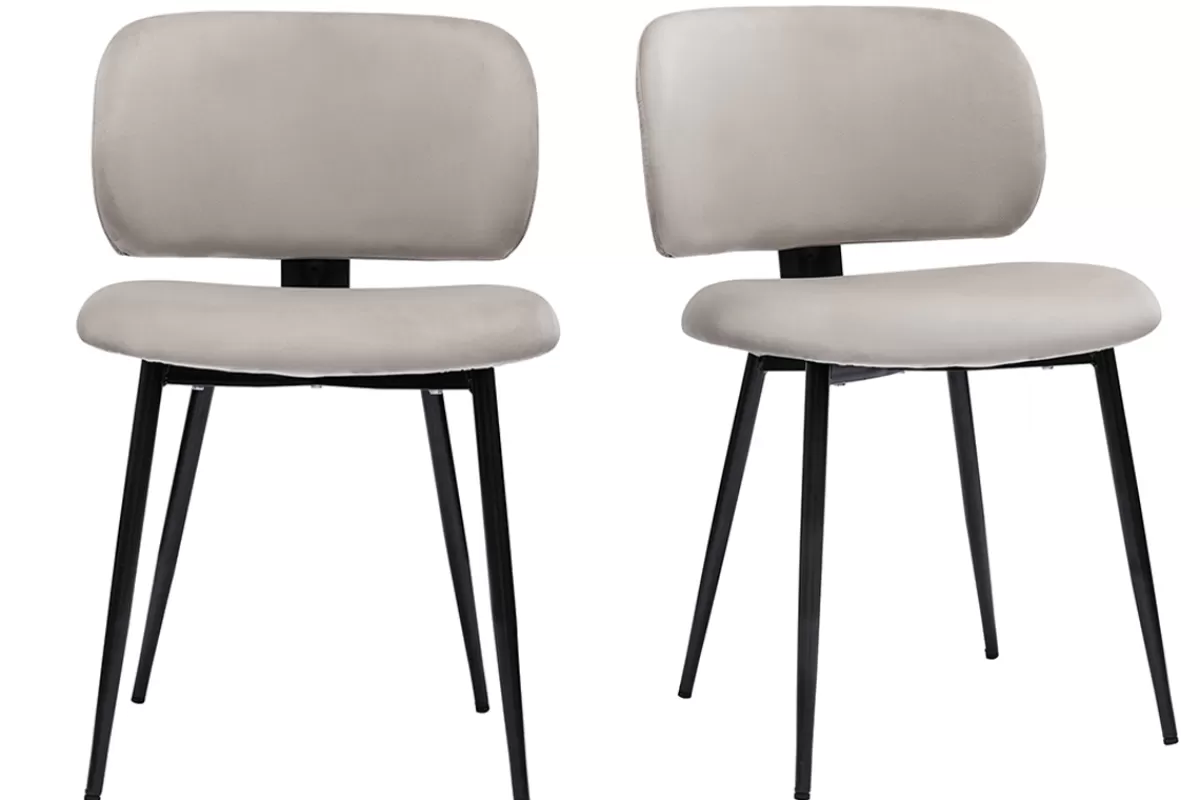 Miliboo Sillas Modernas-Set de 2 sillas de terciopelo color topo y metal negro ATRIUM