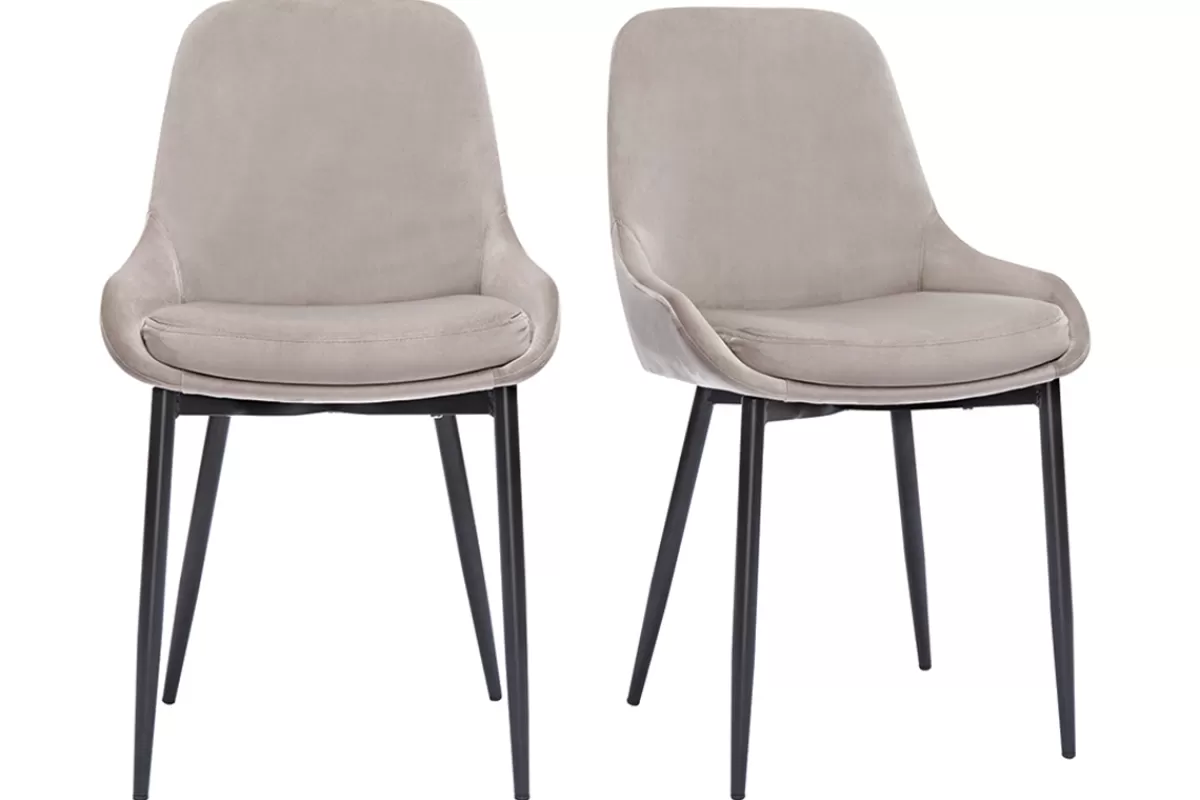 Miliboo Sillas Modernas-Set de 2 sillas de terciopelo color topo y metal negro HOLO