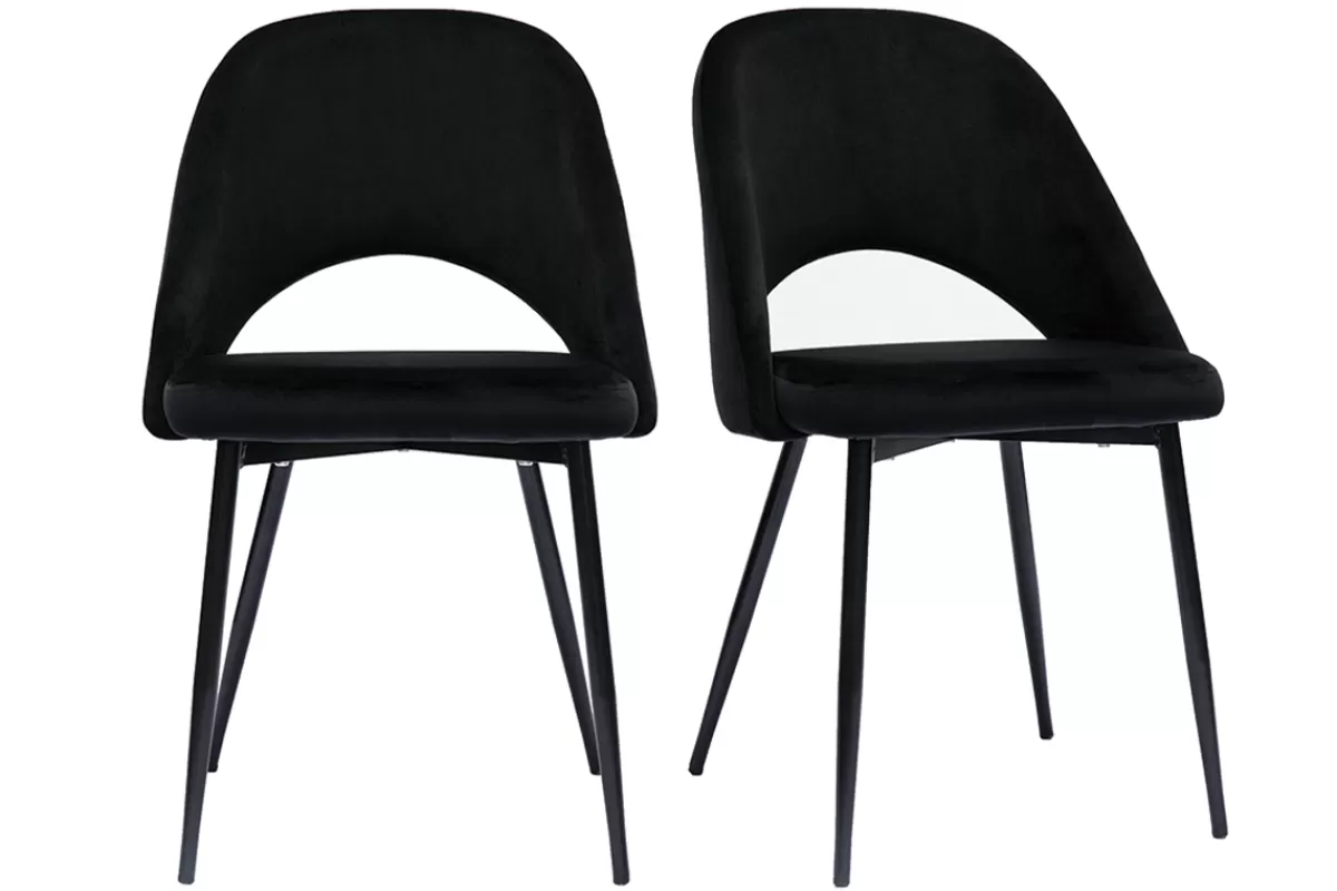 Miliboo Sillas Modernas-Set de 2 sillas de terciopelo negro con patas de metal COSETTE