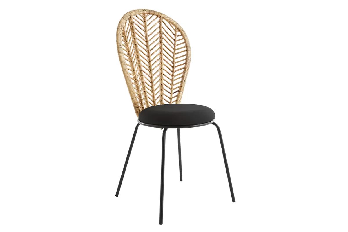 Miliboo Sillas Modernas-Set de 2 sillas negras de ratán, tela y metal PEACOCK