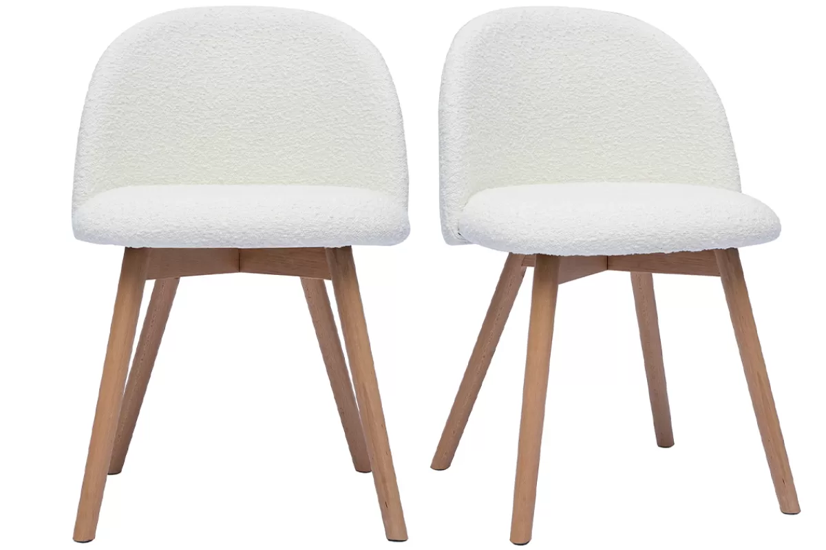 Miliboo Sillas Modernas-Set de 2 sillas nórdicas de borreguillo blanco y madera clara maciza CELESTE