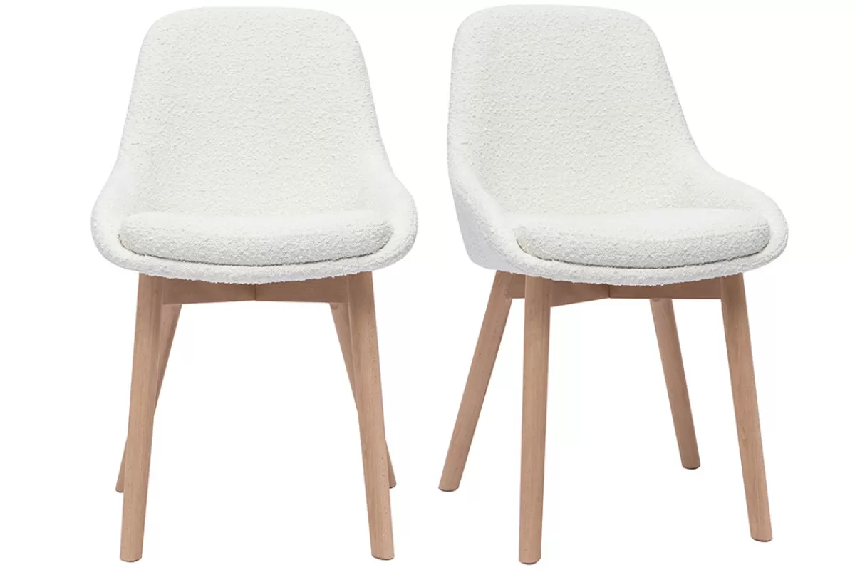 Miliboo Sillas Modernas-Set de 2 sillas nórdicas de borreguillo blanco y madera clara maciza HOLO