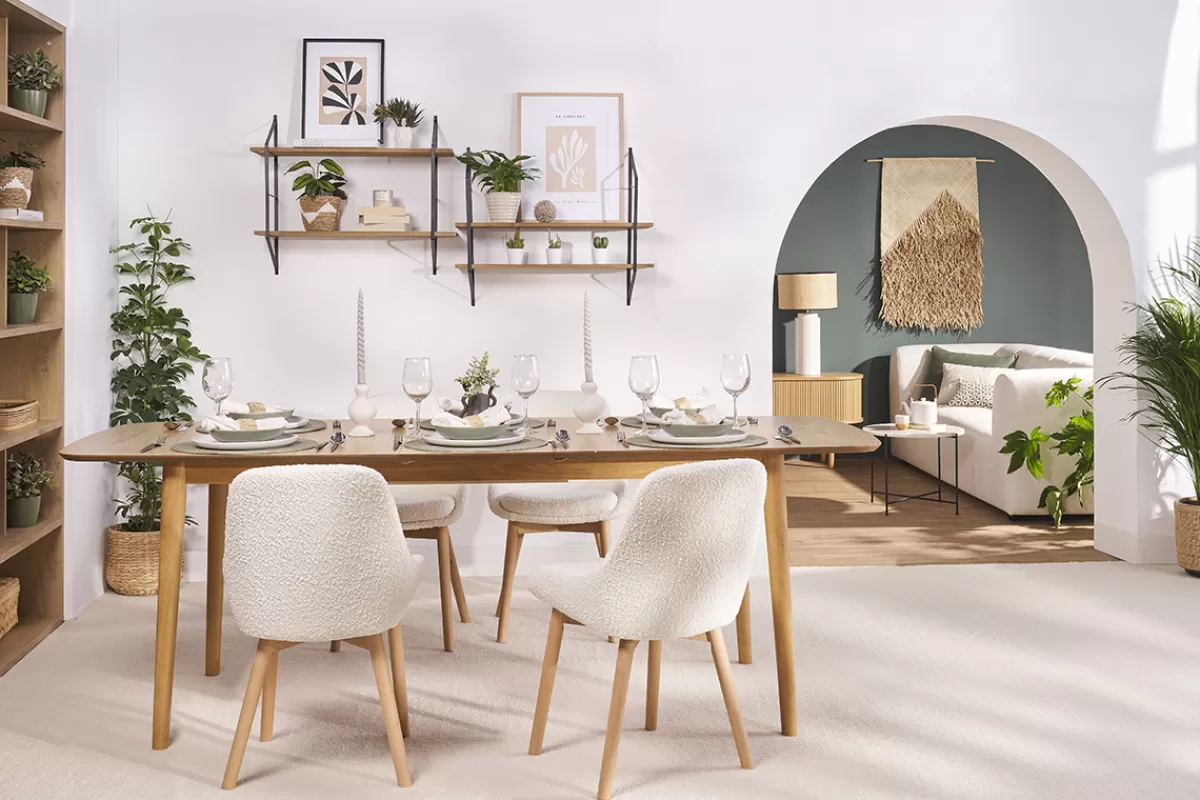 Miliboo Sillas Modernas-Set de 2 sillas nórdicas de borreguillo blanco y madera clara maciza HOLO