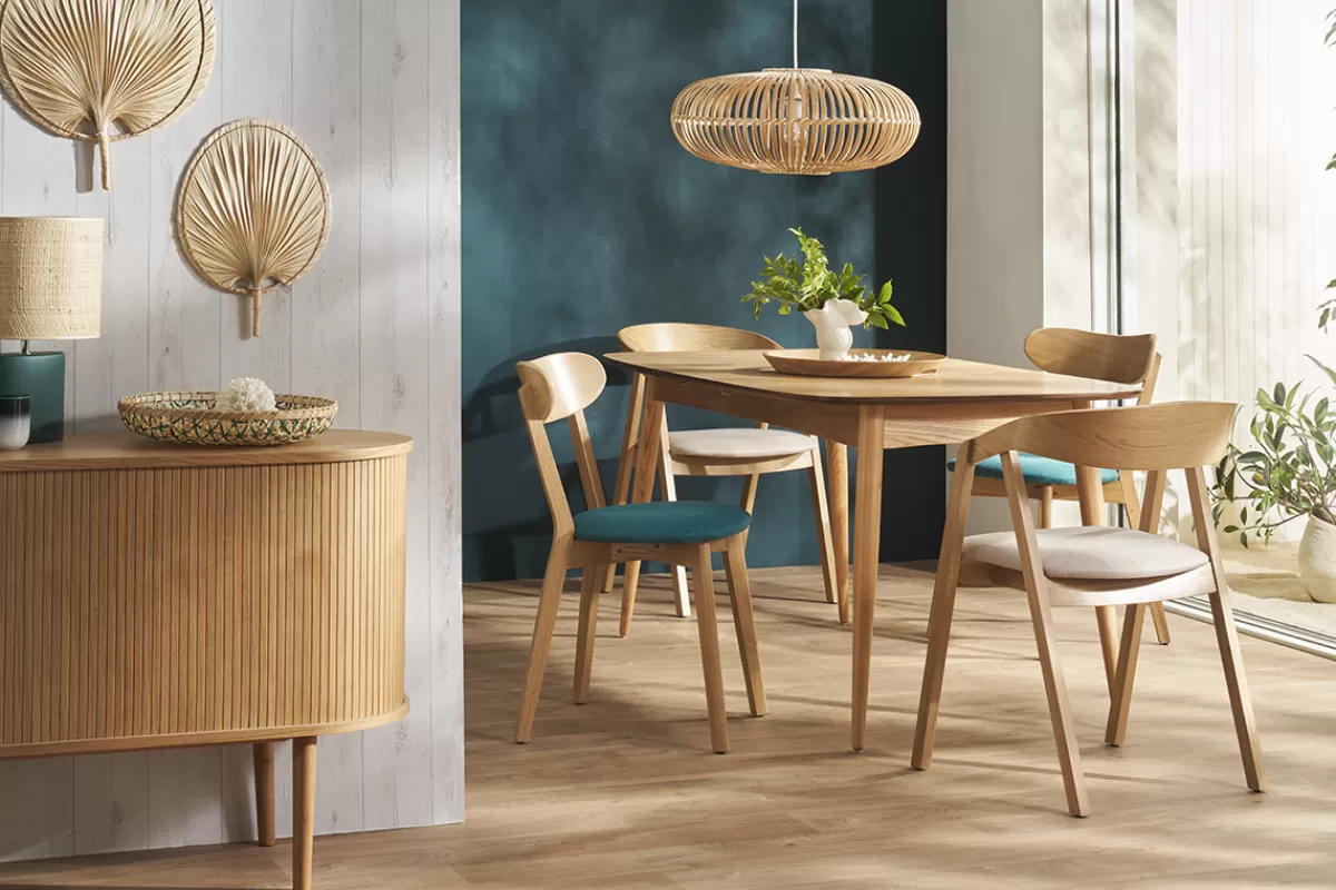 Miliboo Sillas Modernas-Set de 2 sillas nórdicas de madera clara de roble macizo y tela beige LOVA