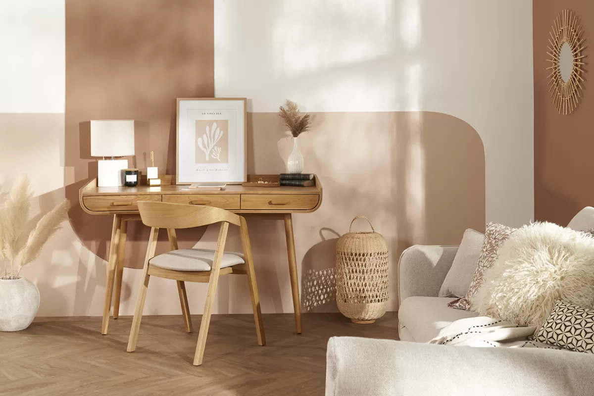 Miliboo Sillas Modernas-Set de 2 sillas nórdicas de madera clara de roble macizo y tela beige LOVA