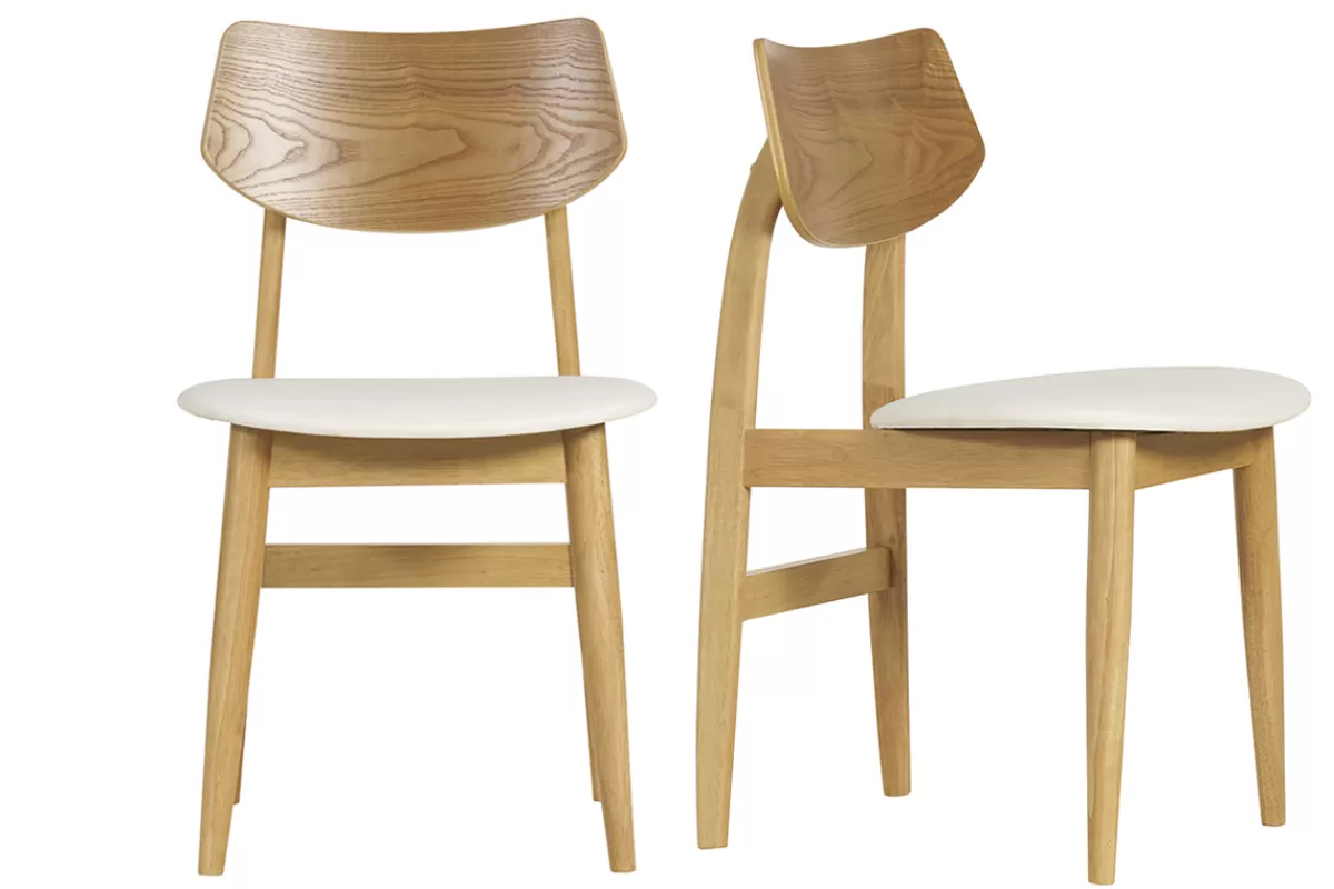 Miliboo Sillas Modernas-Set de 2 sillas nórdicas de madera clara y blanco ELION