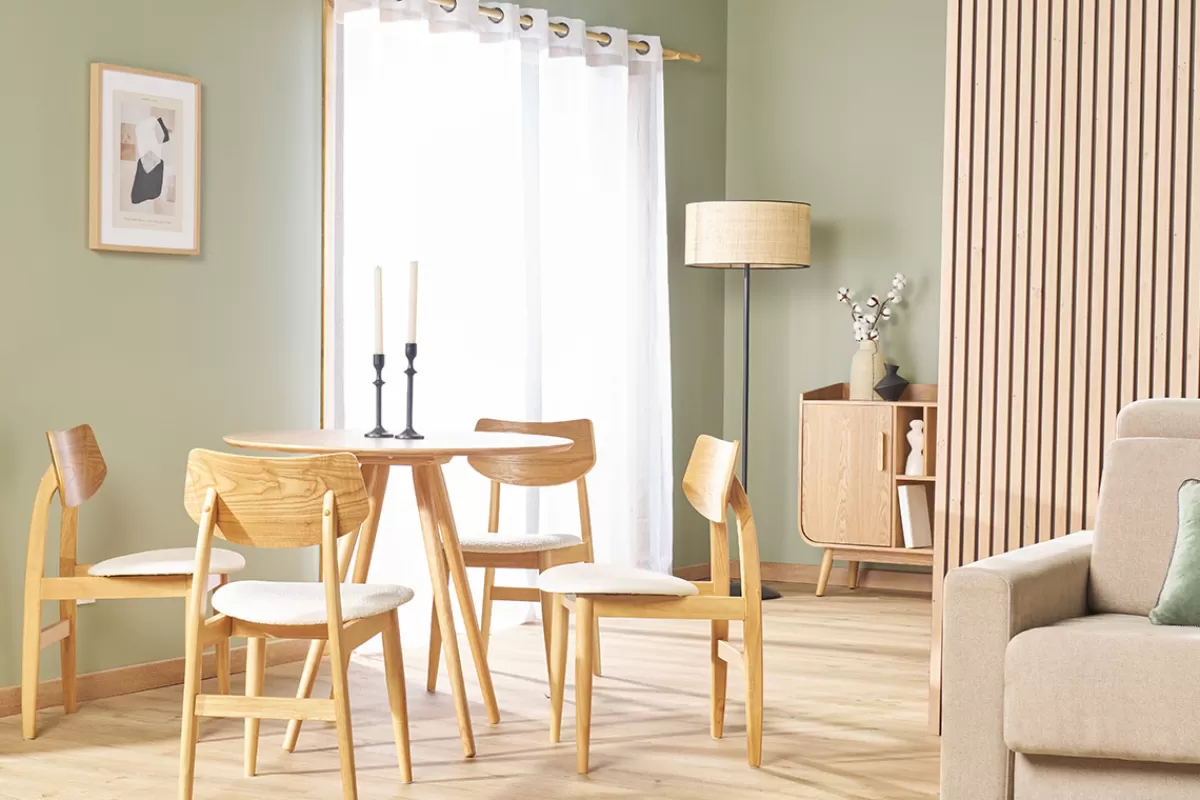 Miliboo Sillas Modernas-Set de 2 sillas nórdicas de madera clara y blanco ELION