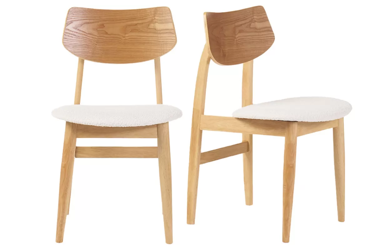 Miliboo Sillas Modernas-Set de 2 sillas nórdicas de madera clara y borreguillo blanco ELION