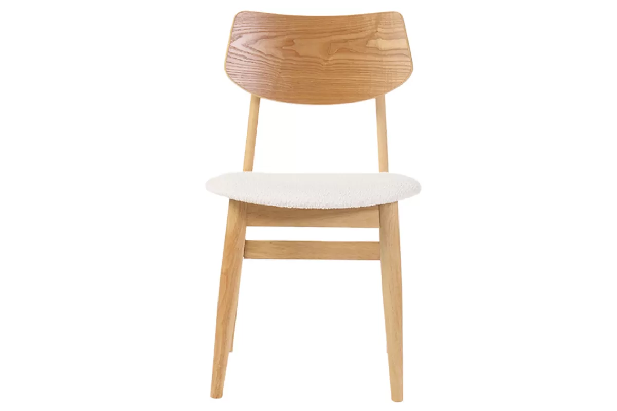 Miliboo Sillas Modernas-Set de 2 sillas nórdicas de madera clara y borreguillo blanco ELION