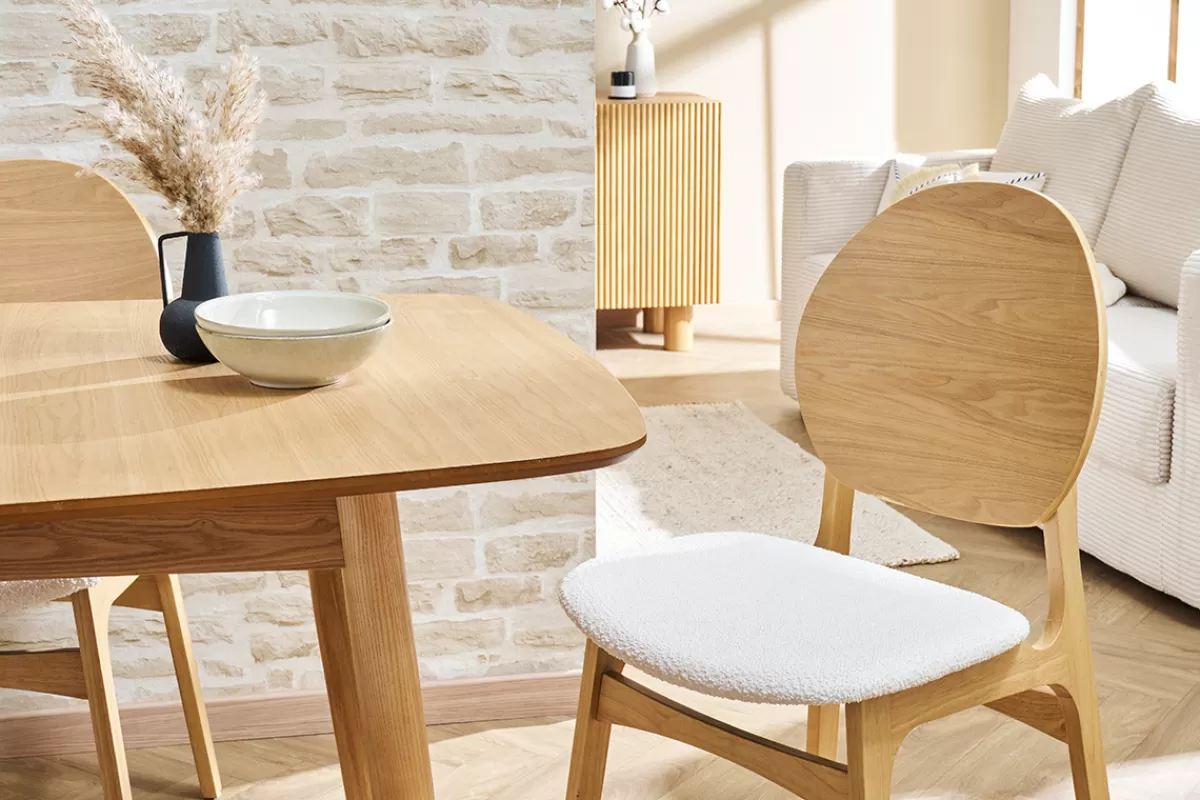 Miliboo Sillas Modernas-Set de 2 sillas nórdicas de madera clara y borreguillo blanco ELTON
