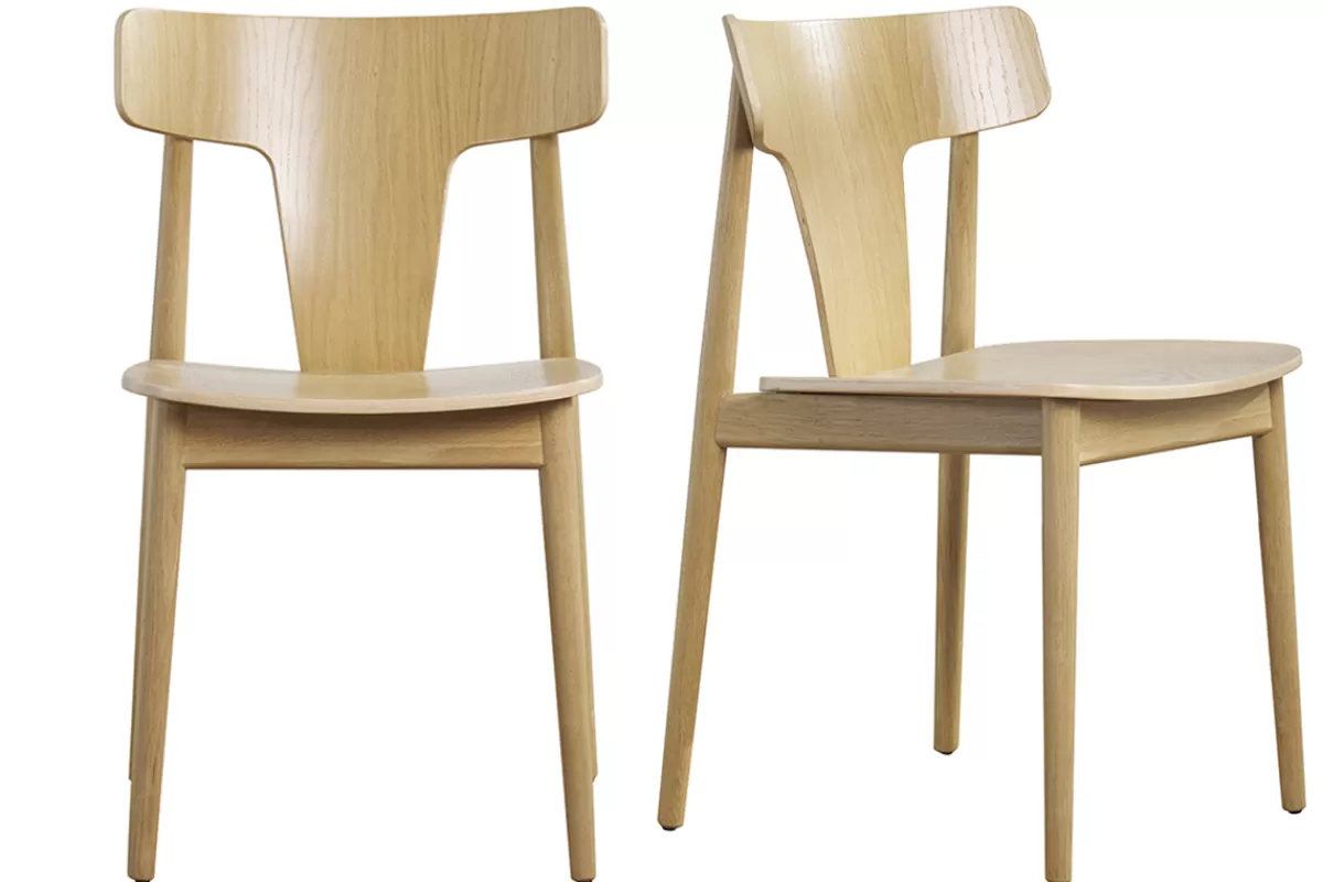 Miliboo Sillas Modernas-Set de 2 sillas nórdicas de madera de roble macizo clara LOUISA