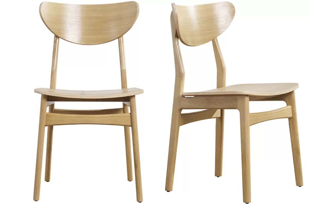 Miliboo Sillas Modernas-Set de 2 sillas nórdicas de madera de roble macizo clara MAYA