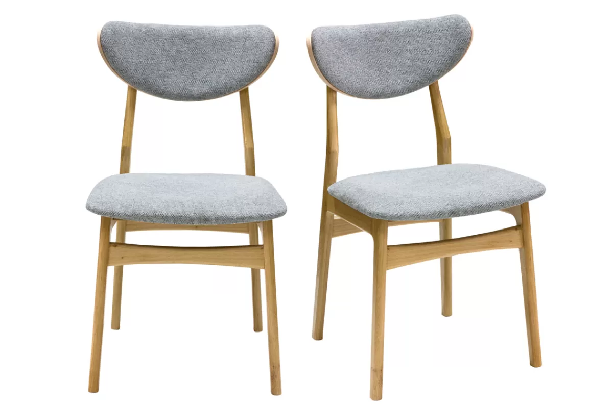 Miliboo Sillas Modernas-Set de 2 sillas nórdicas de tejido efecto aterciopelado texturizado gris jaspeado y madera clara de haya maciza MAYA