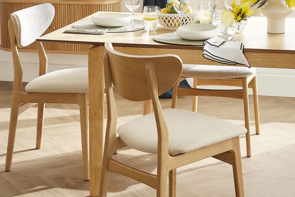 Miliboo Sillas Modernas-Set de 2 sillas nórdicas de tejido efecto aterciopelado texturizado gris jaspeado y madera clara de haya maciza MAYA