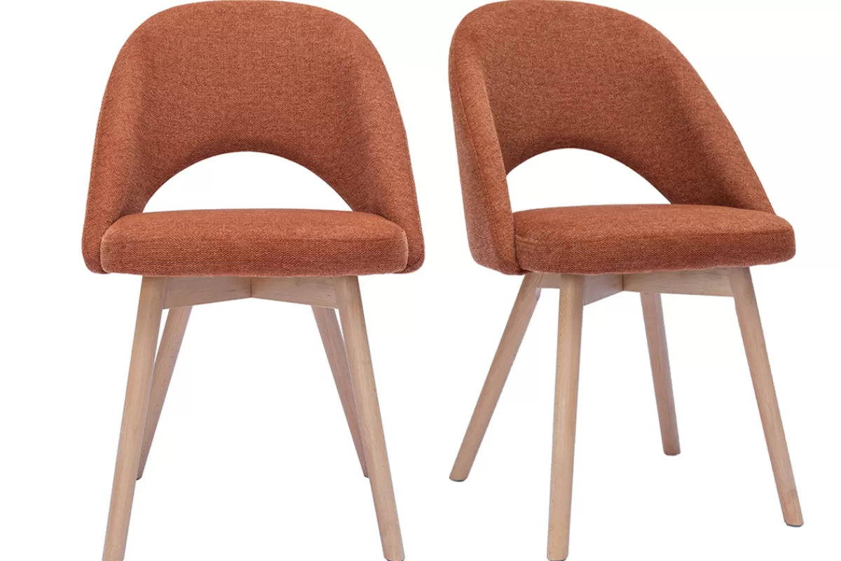 Miliboo Sillas Modernas-Set de 2 sillas nórdicas de tejido efecto aterciopelado texturizado terracota y madera clara COSETTE