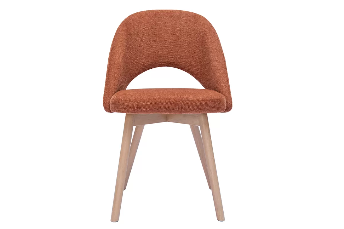Miliboo Sillas Modernas-Set de 2 sillas nórdicas de tejido efecto aterciopelado texturizado terracota y madera clara COSETTE