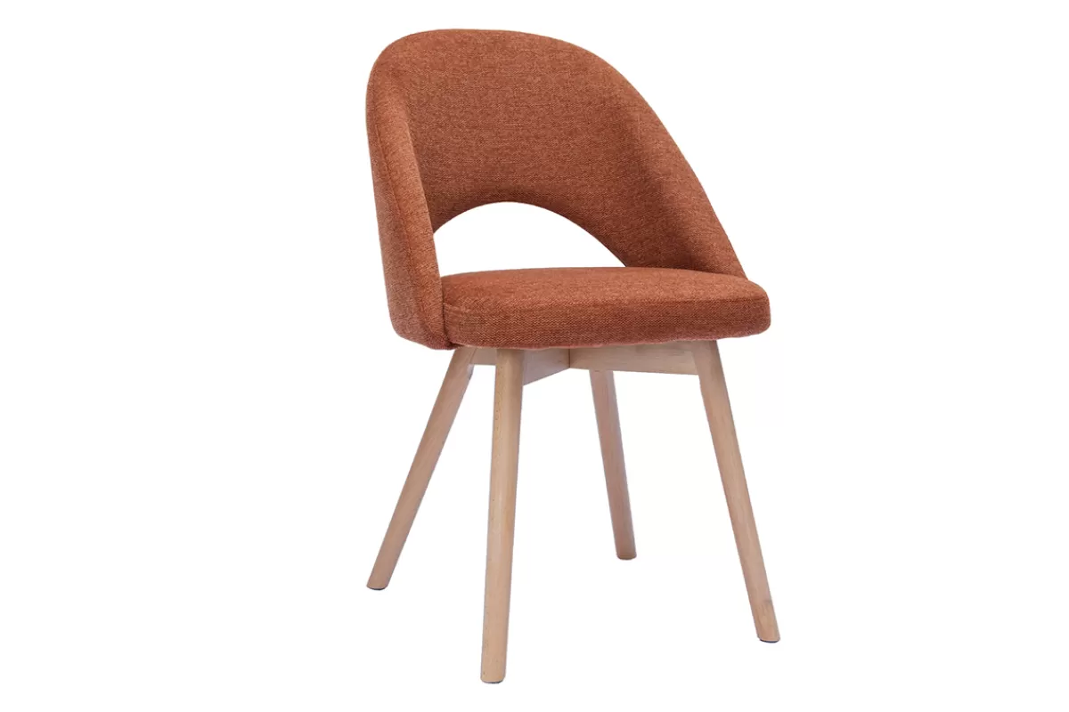Miliboo Sillas Modernas-Set de 2 sillas nórdicas de tejido efecto aterciopelado texturizado terracota y madera clara COSETTE
