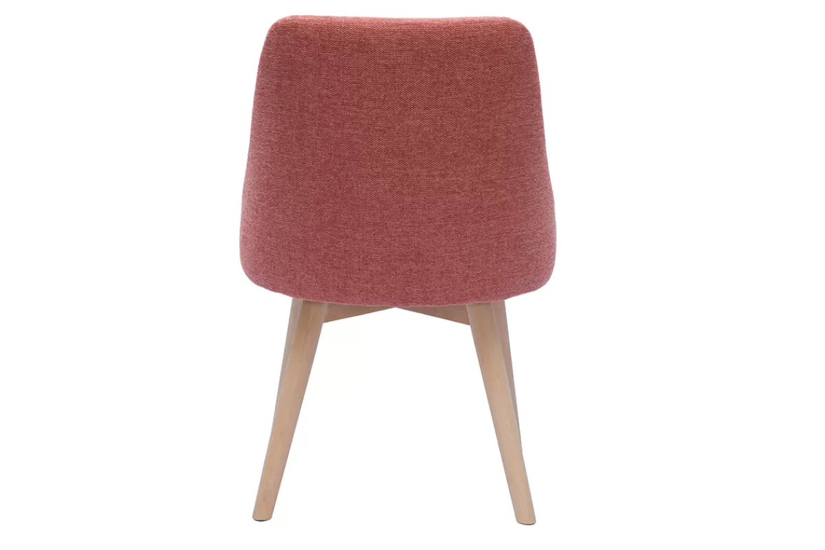 Miliboo Sillas Modernas-Set de 2 sillas nórdicas de tejido efecto aterciopelado texturizado terracota y madera clara HIGGINS