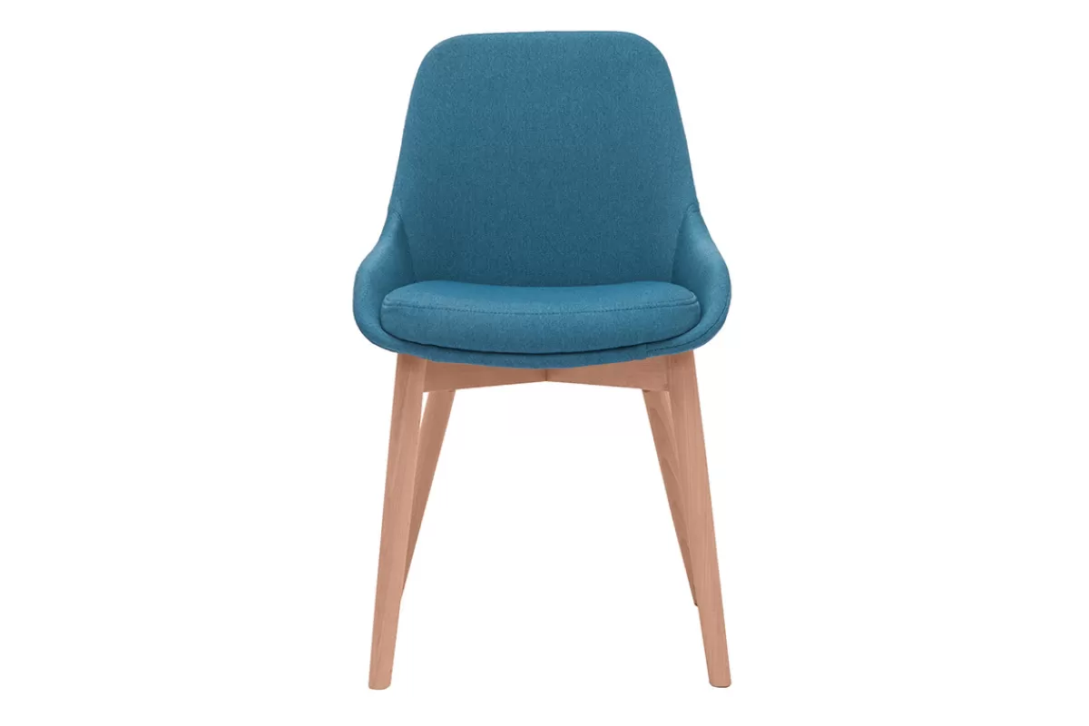 Miliboo Sillas Modernas-Set de 2 sillas nórdicas de tela azul petróleo y madera clara maciza HOLO