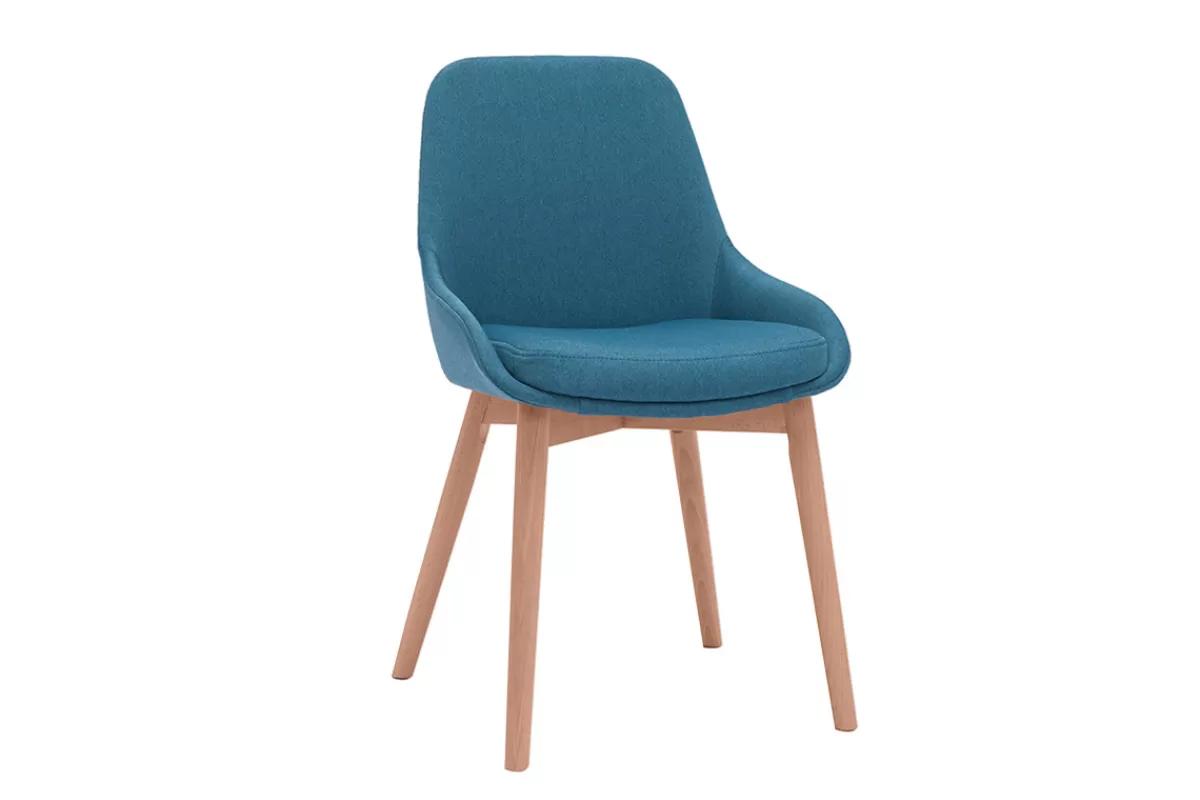 Miliboo Sillas Modernas-Set de 2 sillas nórdicas de tela azul petróleo y madera clara maciza HOLO