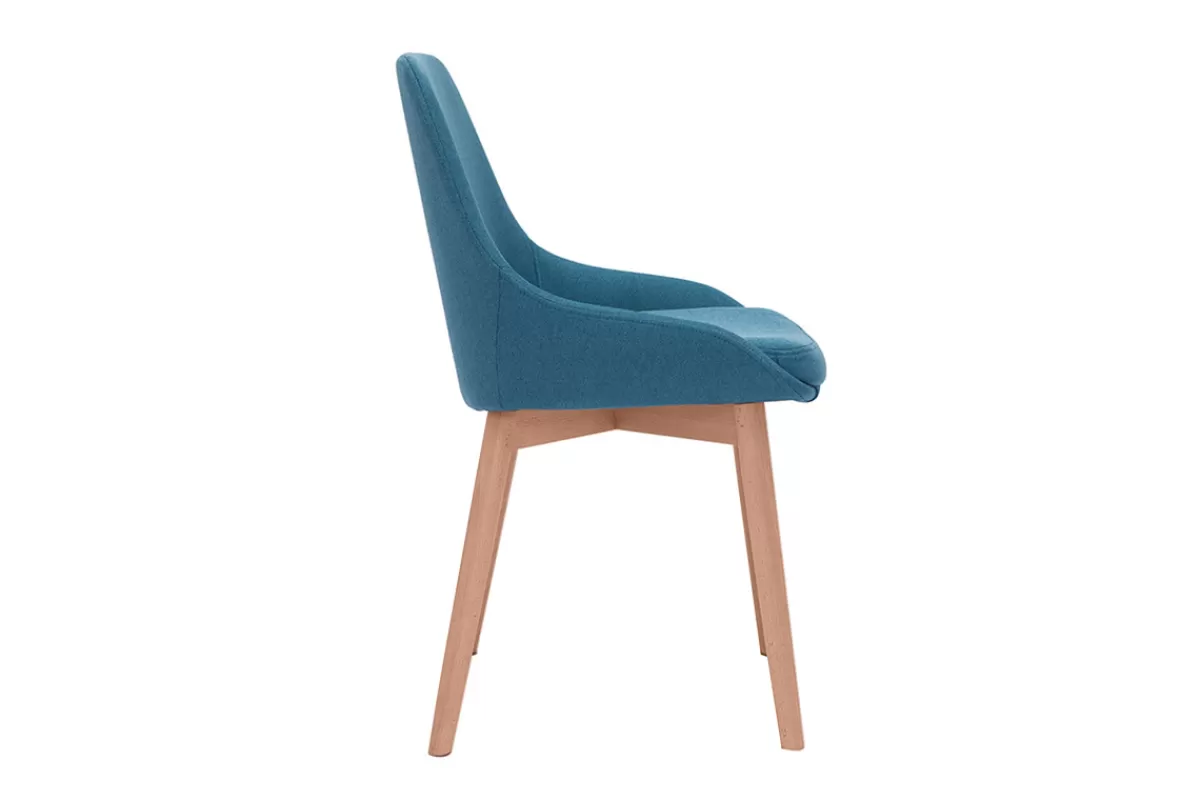 Miliboo Sillas Modernas-Set de 2 sillas nórdicas de tela azul petróleo y madera clara maciza HOLO