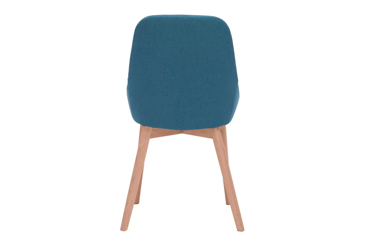 Miliboo Sillas Modernas-Set de 2 sillas nórdicas de tela azul petróleo y madera clara maciza HOLO