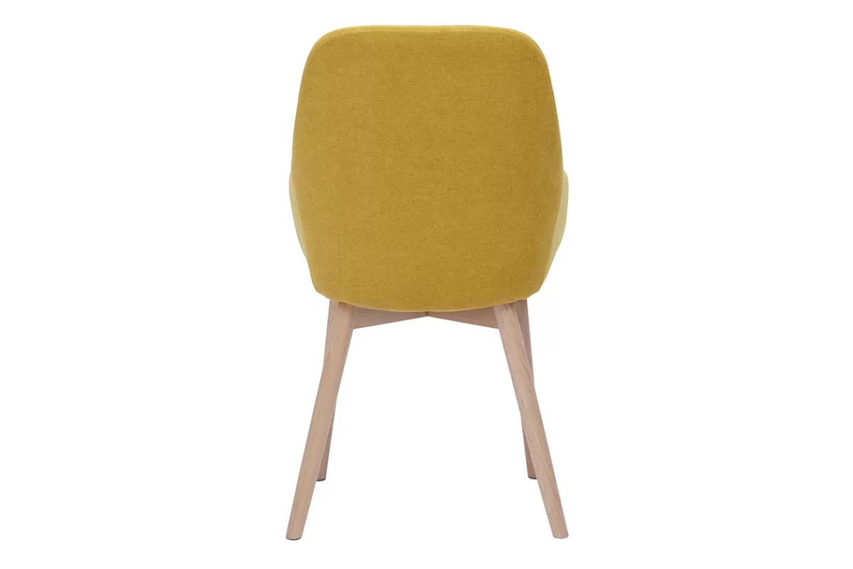 Miliboo Sillas Modernas-Set de 2 sillas nórdicas de tela efecto aterciopelado amarillo mostaza y madera clara maciza HOLO