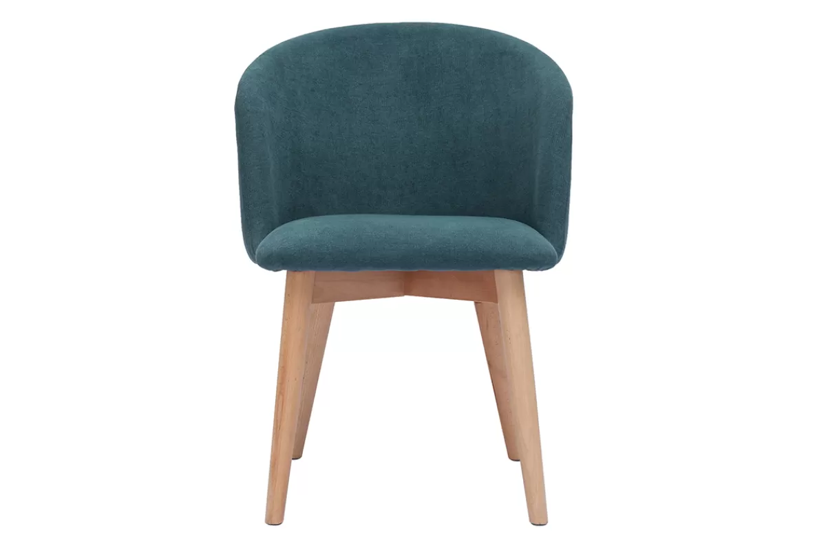 Miliboo Sillas Modernas-Set de 2 sillas nórdicas de tela efecto aterciopelado azul petróleo y madera clara maciza VANITY
