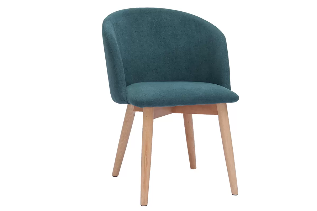 Miliboo Sillas Modernas-Set de 2 sillas nórdicas de tela efecto aterciopelado azul petróleo y madera clara maciza VANITY