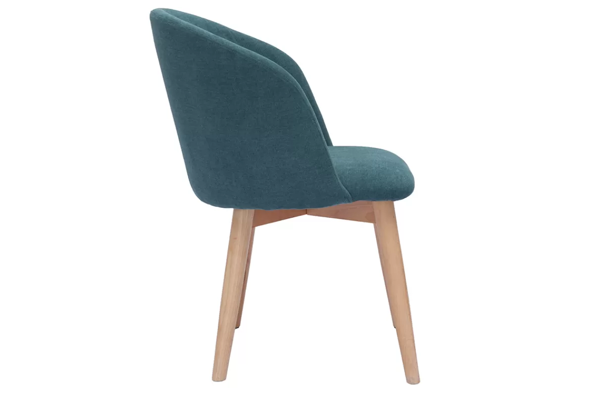 Miliboo Sillas Modernas-Set de 2 sillas nórdicas de tela efecto aterciopelado azul petróleo y madera clara maciza VANITY