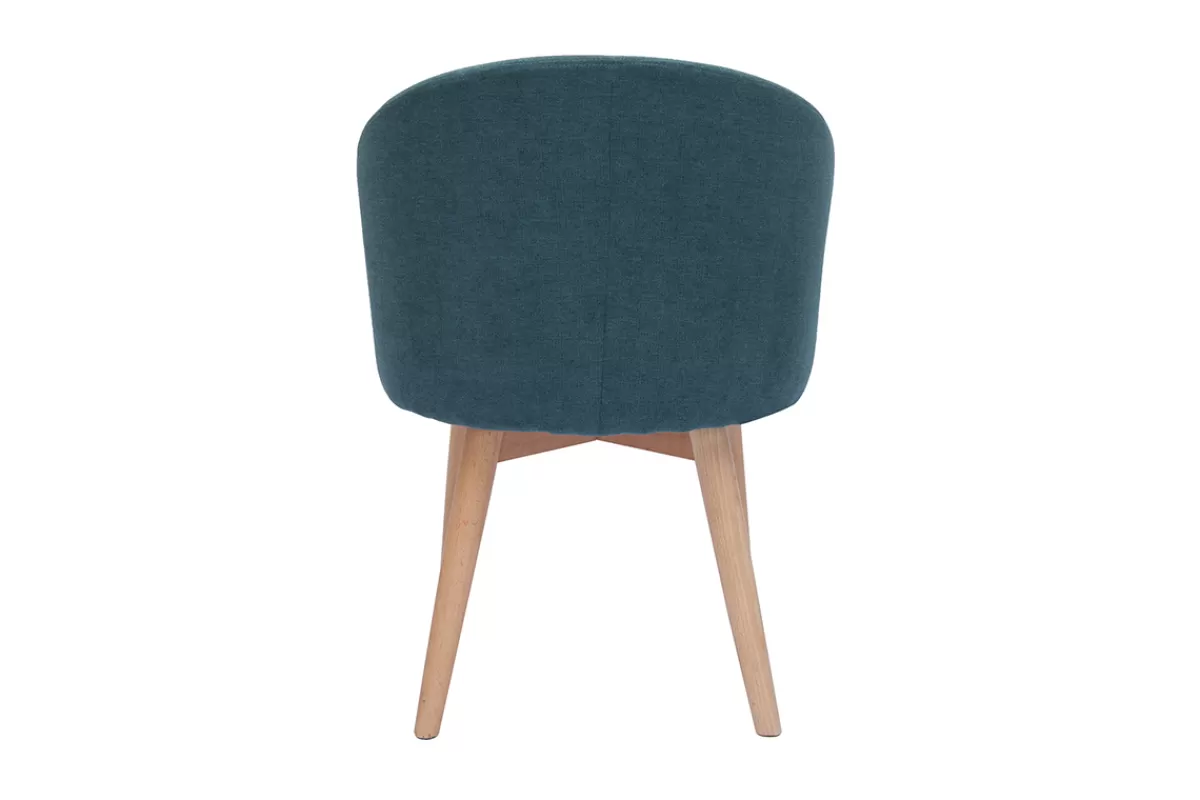 Miliboo Sillas Modernas-Set de 2 sillas nórdicas de tela efecto aterciopelado azul petróleo y madera clara maciza VANITY