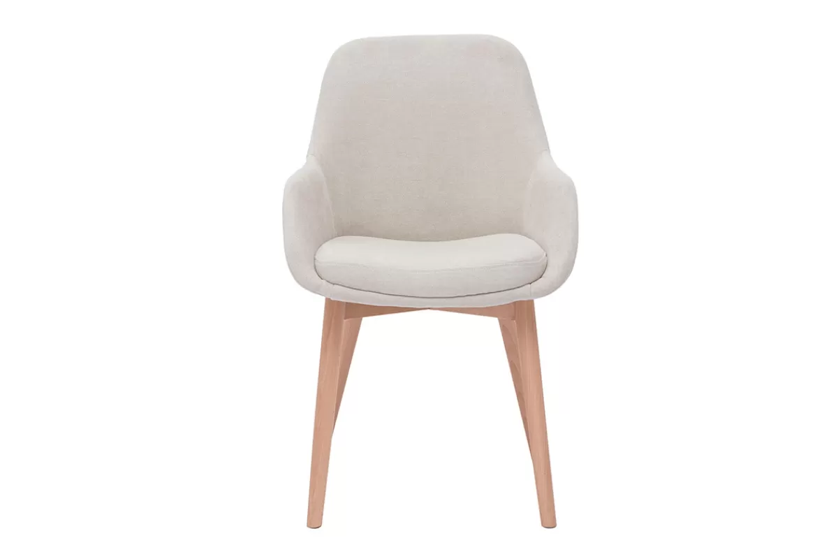 Miliboo Sillas Modernas-Set de 2 sillas nórdicas de tela efecto aterciopelado beige y madera clara maciza HOLO