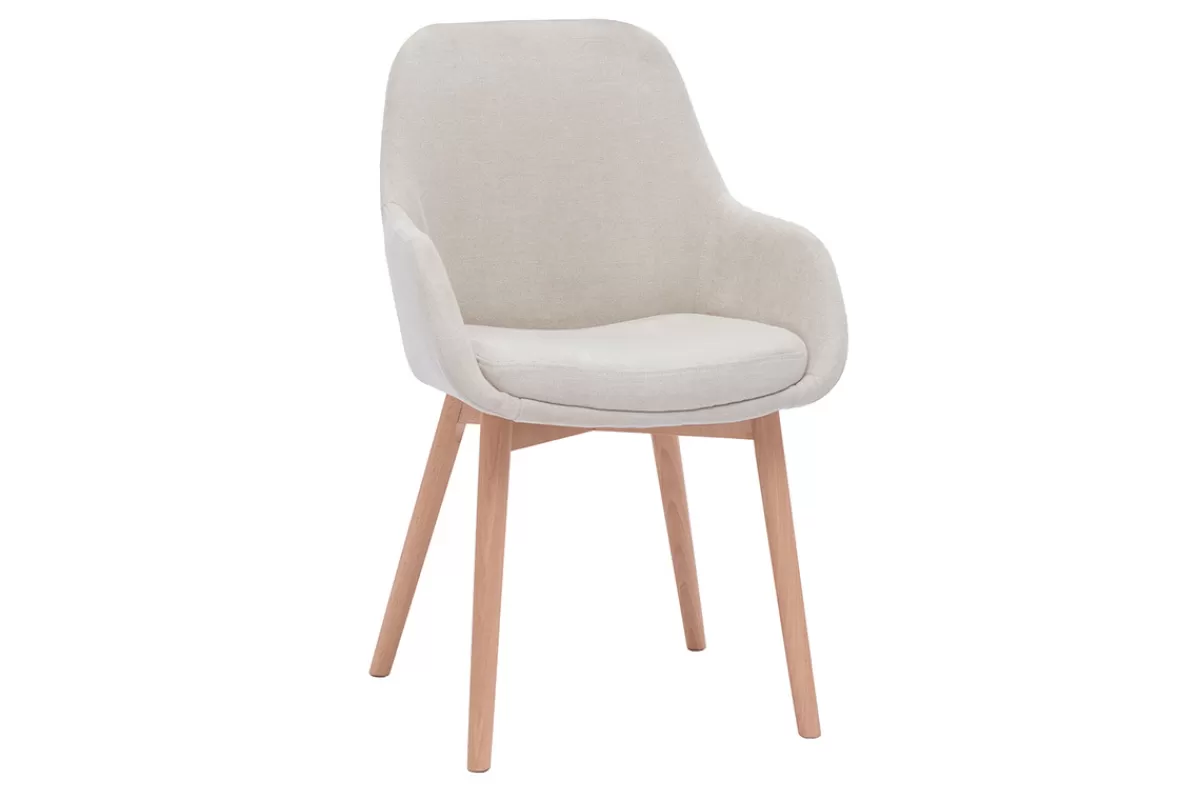 Miliboo Sillas Modernas-Set de 2 sillas nórdicas de tela efecto aterciopelado beige y madera clara maciza HOLO