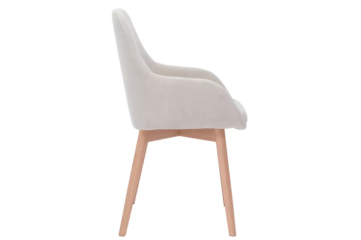 Miliboo Sillas Modernas-Set de 2 sillas nórdicas de tela efecto aterciopelado beige y madera clara maciza HOLO