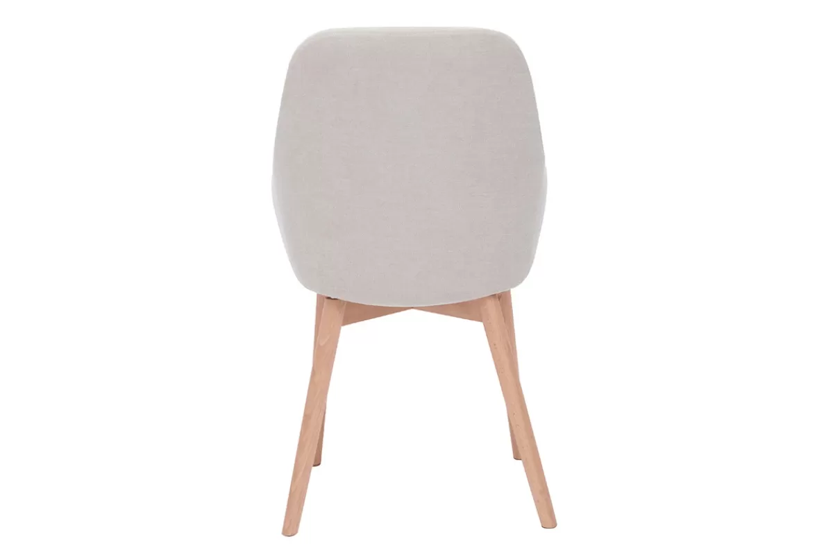Miliboo Sillas Modernas-Set de 2 sillas nórdicas de tela efecto aterciopelado beige y madera clara maciza HOLO
