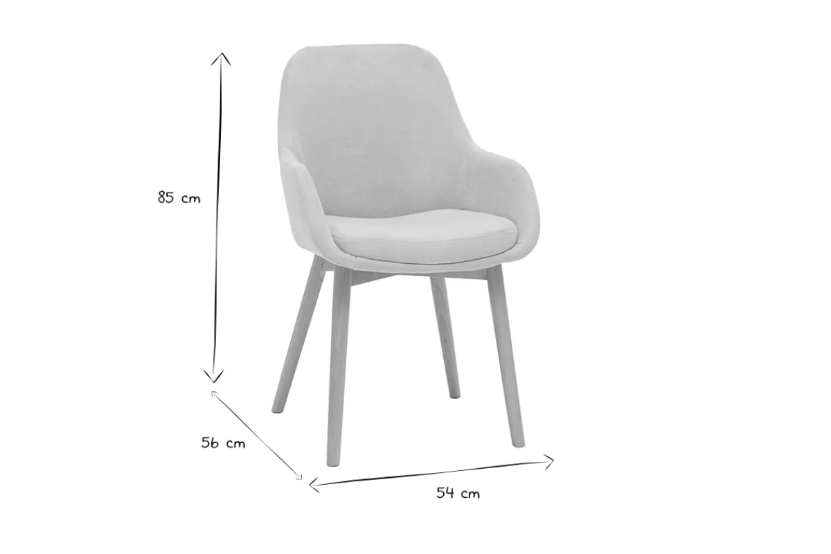 Miliboo Sillas Modernas-Set de 2 sillas nórdicas de tela efecto aterciopelado beige y madera clara maciza HOLO