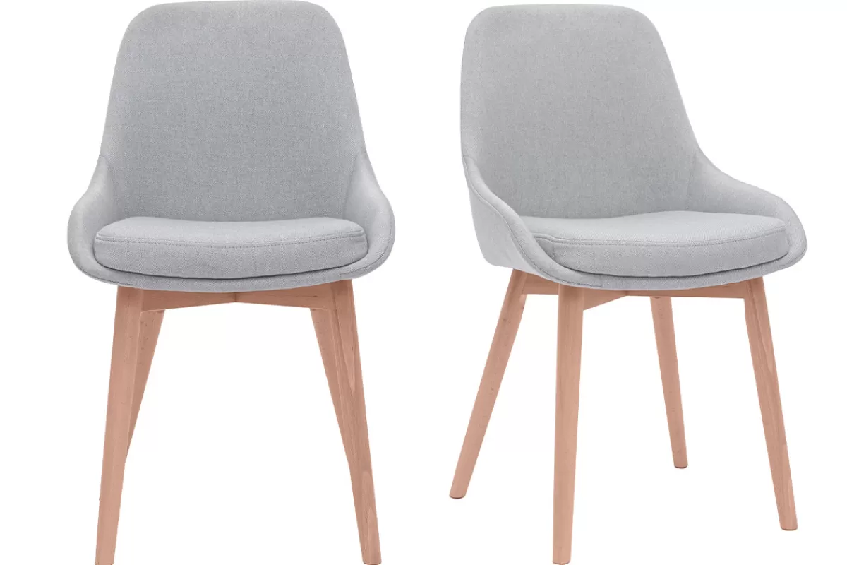 Miliboo Sillas Modernas-Set de 2 sillas nórdicas de tela gris clara y madera clara maciza HOLO