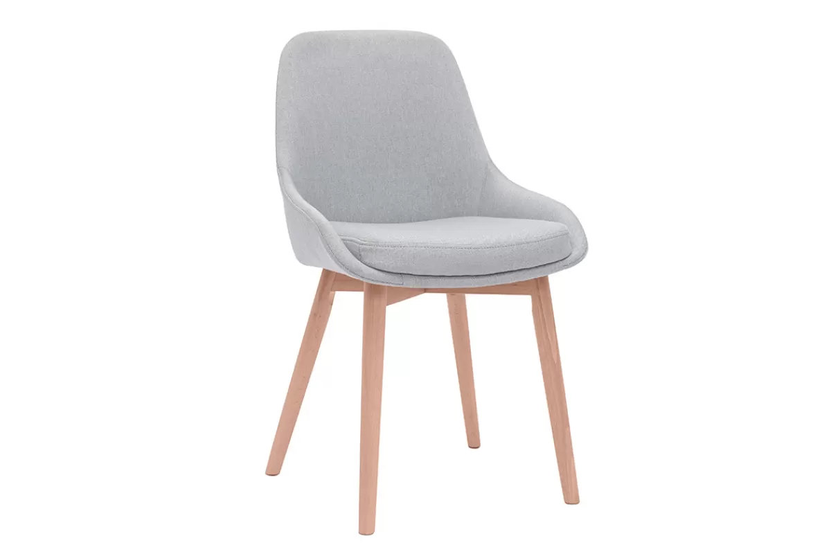 Miliboo Sillas Modernas-Set de 2 sillas nórdicas de tela gris clara y madera clara maciza HOLO