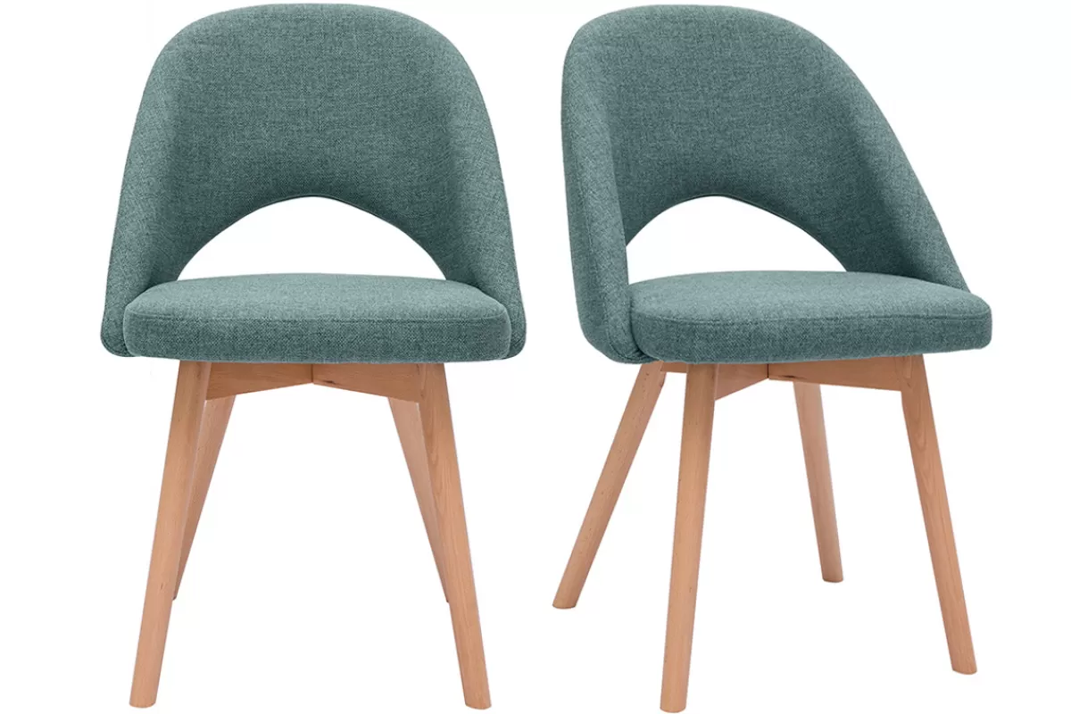 Miliboo Sillas Modernas-Set de 2 sillas nórdicas de tela verde grisáceo y madera clara COSETTE