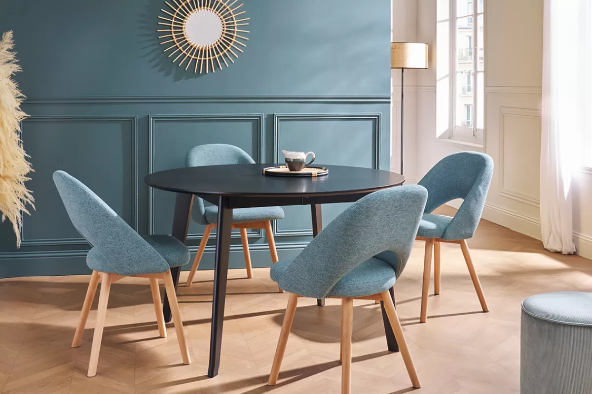 Miliboo Sillas Modernas-Set de 2 sillas nórdicas de tela verde grisáceo y madera clara COSETTE