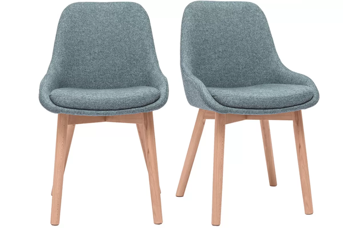 Miliboo Sillas Modernas-Set de 2 sillas nórdicas de tela verde grisáceo y madera clara maciza HOLO
