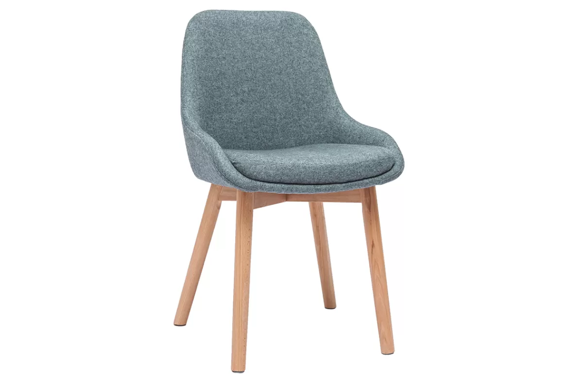 Miliboo Sillas Modernas-Set de 2 sillas nórdicas de tela verde grisáceo y madera clara maciza HOLO